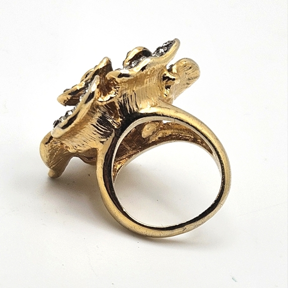 🆓️FREE ADD ON Floral Costume Fashion Gold Statement Ring Black Clear Rhinestone - Picture 6 of 9